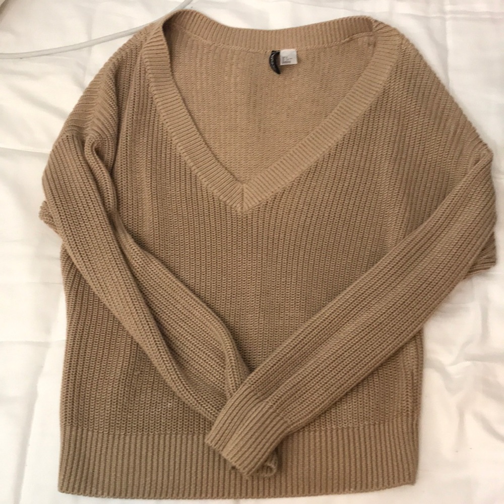 H&M chunky knit sweater with deep V neckline